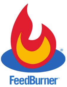 The logo of Google FeedBurner, which is an abstract orange and red flame sitting on a blue disc over the word FeedBurner. The logo has a registered trademark symbol and the word has a TM.